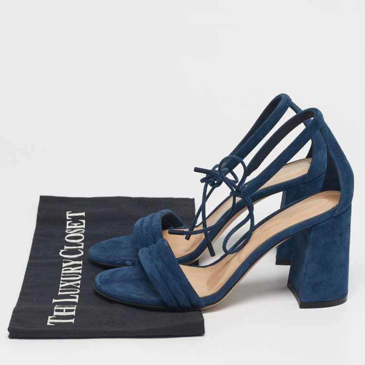 Pre Owned Gianvito Rossi Midnight Size 36 Navy Blue Suede Ankle Strap Sandals