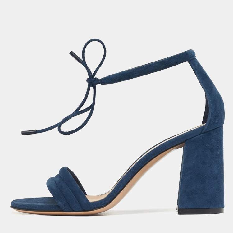 Pre Owned Gianvito Rossi Midnight Size 36 Navy Blue Suede Ankle Strap Sandals