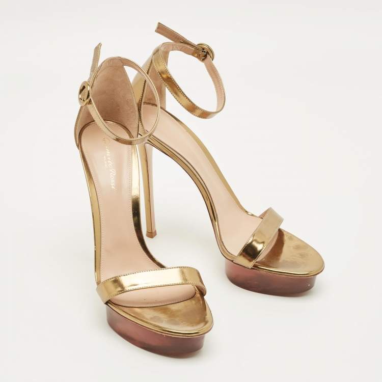 Pre Owned Gianvito Rossi Portofino Size 41 Gold Leather Ankle Strap Sandals