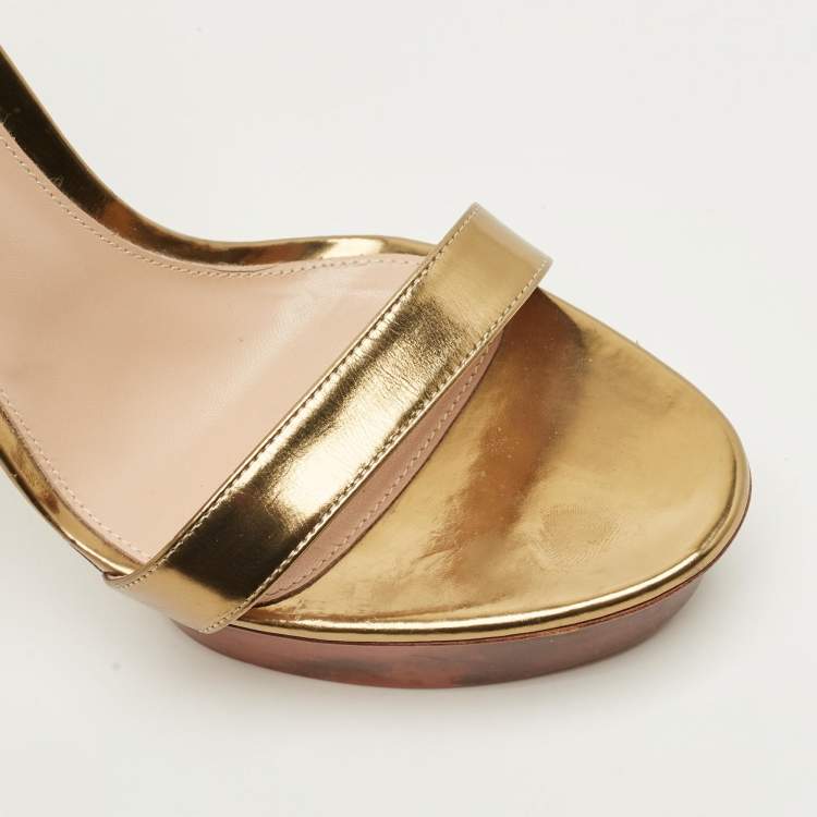 Pre Owned Gianvito Rossi Portofino Size 41 Gold Leather Ankle Strap Sandals