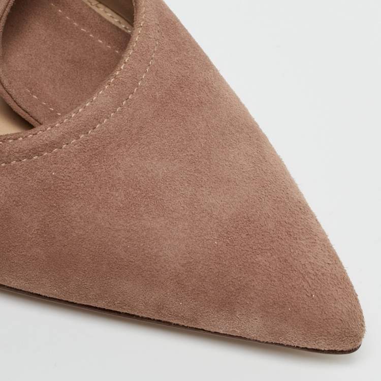 Pre Owned Gianvito Rossi Gala Size 40.5 Beige Suede Ankle Wrap Pumps