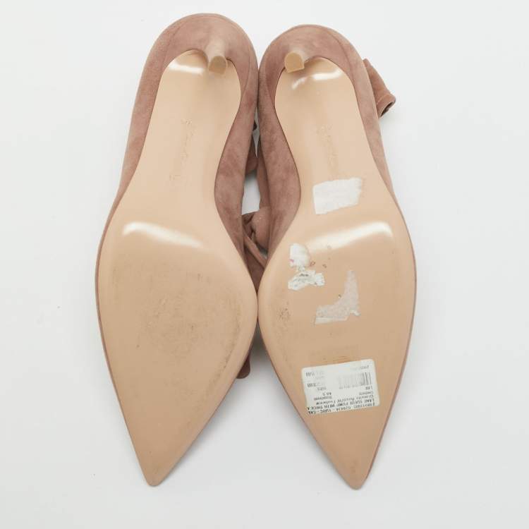 Pre Owned Gianvito Rossi Gala Size 40.5 Beige Suede Ankle Wrap Pumps