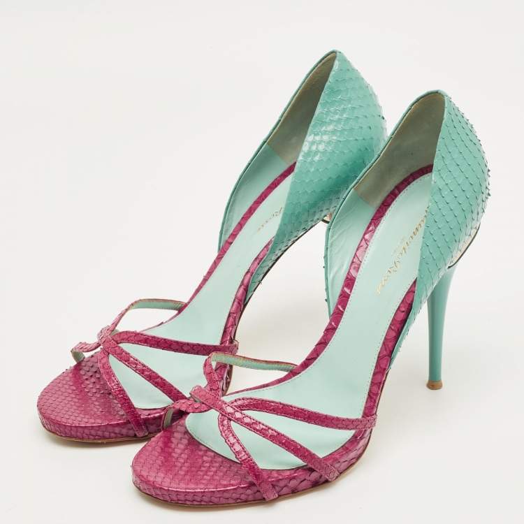 مملوكة مسبقًا Gianvito Rossi Pilacvi Size 40 Blue/Burgundy Python Leather D'orsay Pumps