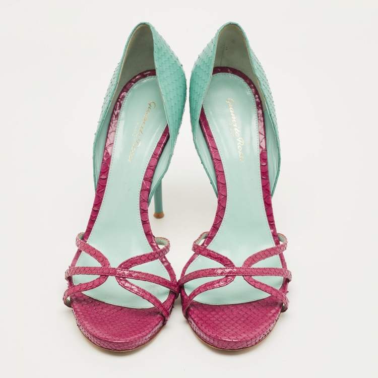 مملوكة مسبقًا Gianvito Rossi Pilacvi Size 40 Blue/Burgundy Python Leather D'orsay Pumps