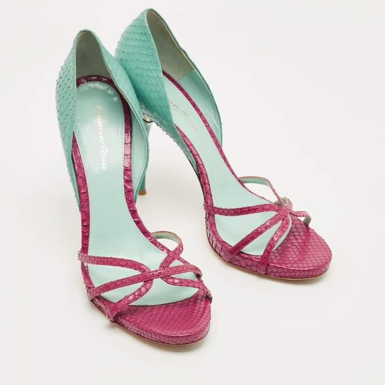 مملوكة مسبقًا Gianvito Rossi Pilacvi Size 40 Blue/Burgundy Python Leather D'orsay Pumps