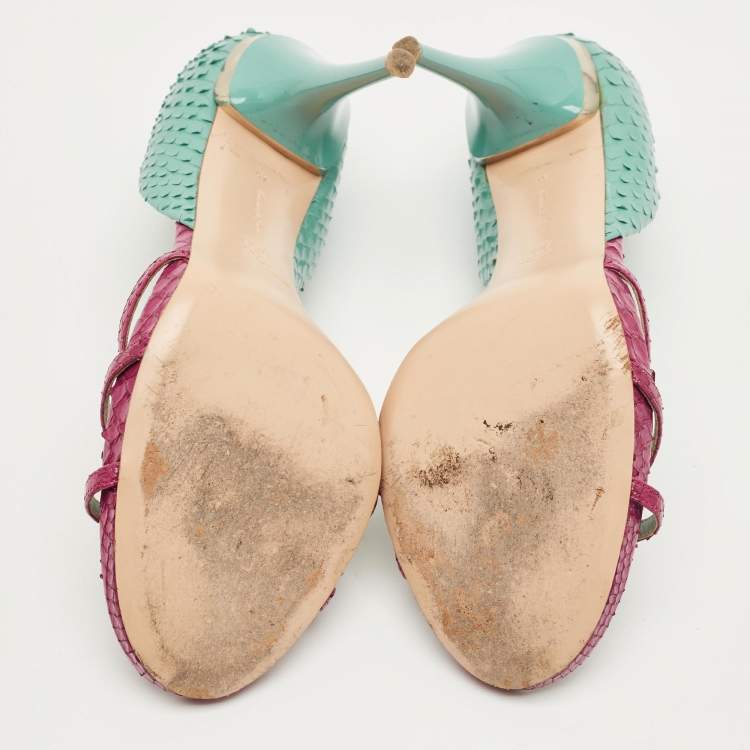 مملوكة مسبقًا Gianvito Rossi Pilacvi Size 40 Blue/Burgundy Python Leather D'orsay Pumps