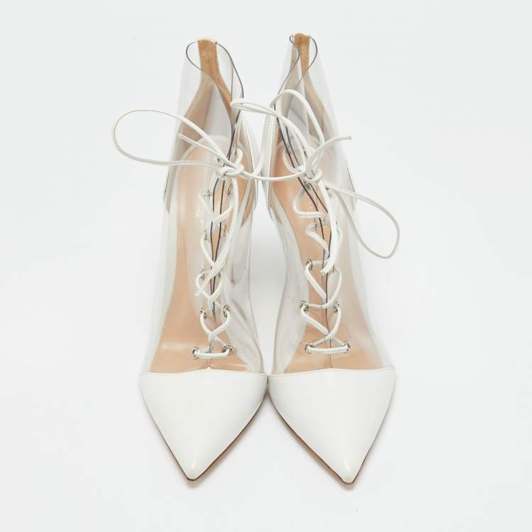 مملوكة مسبقًا Gianvito Rossi Icon Size 38.5 White Leather and PVC Ankle Length Boots