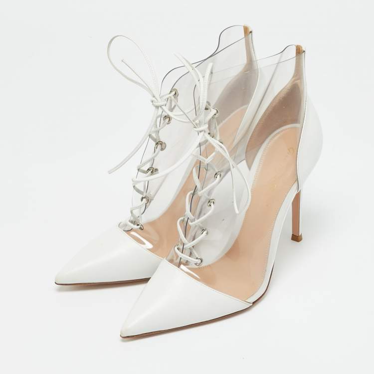 مملوكة مسبقًا Gianvito Rossi Icon Size 38.5 White Leather and PVC Ankle Length Boots