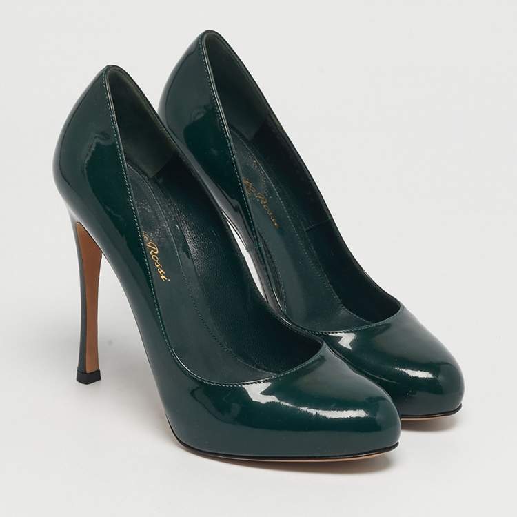 Pre Owned Gianvito Rossi Size 36 Dark Green Patent Leather Platform Pumps