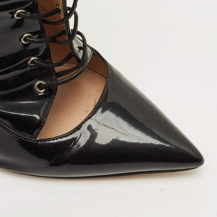 Pre Owned Gianvito Rossi Size 35.5 Black Patent Leather Pointed Toe Lace Up Ankle Length Boots