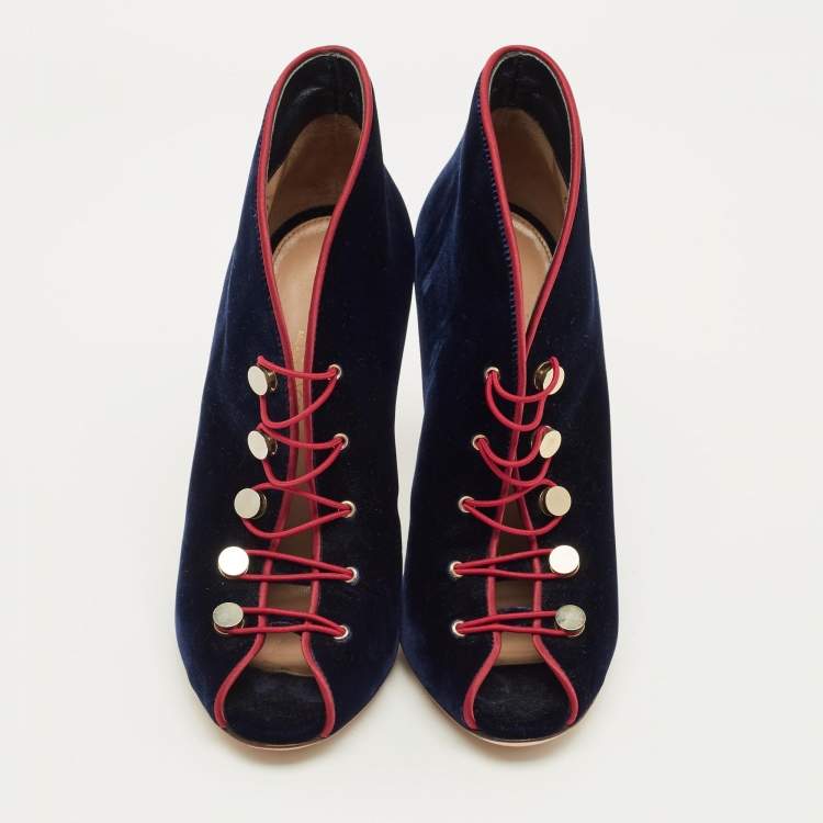 Pre Owned حذاء بوت كاحل جينفيتو روسي "ميرال" دانتيل علوي مخملي أزرق بحري مقاس 35.5