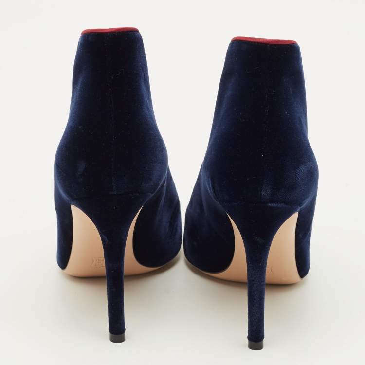 Pre Owned حذاء بوت كاحل جينفيتو روسي "ميرال" دانتيل علوي مخملي أزرق بحري مقاس 35.5