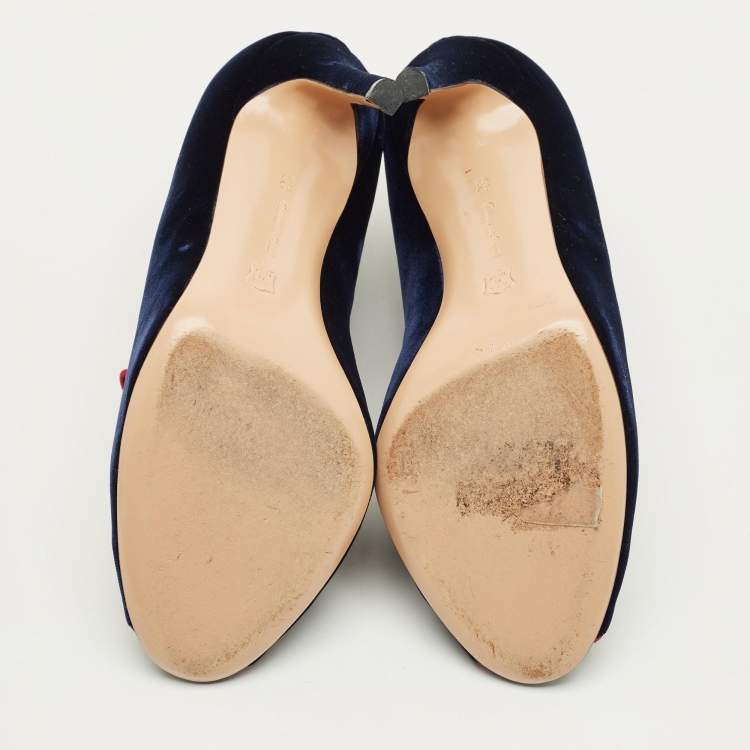 Pre Owned حذاء بوت كاحل جينفيتو روسي "ميرال" دانتيل علوي مخملي أزرق بحري مقاس 35.5