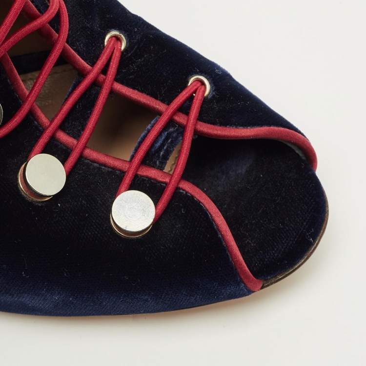 Pre Owned حذاء بوت كاحل جينفيتو روسي "ميرال" دانتيل علوي مخملي أزرق بحري مقاس 35.5