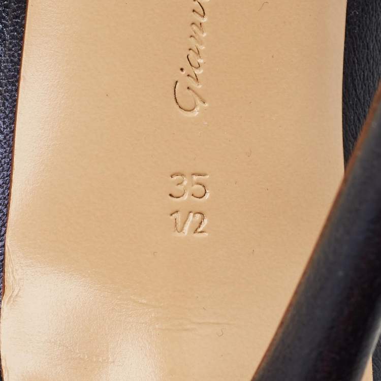 Pre Owned Gianvito Rossi High Vamp Size 35.5 Navy Blue Leather Peep Toe Pumps