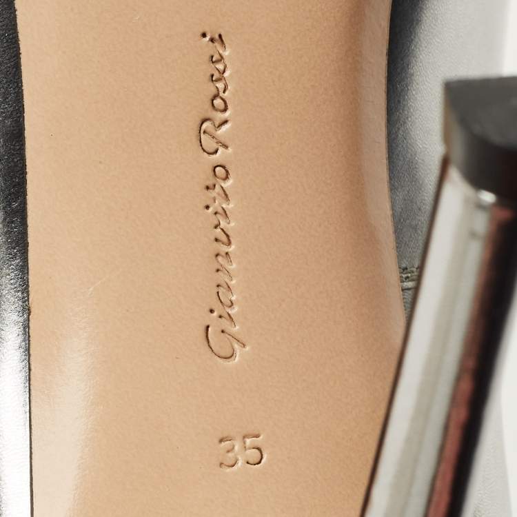 Pre Owned Gianvito Rossi Ankle Cuff Size 35 Silver Patent Leather Pumps