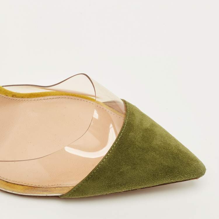 Pre Owned Gianvito Rossi Size 39.5 Olive Green/Yellow PVC and SuedeAnkle Strap  Pumps