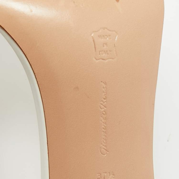 Pre Owned Gianvito Rossi Ribbon Size 37.5 White Patent Leather Ankle Strap Sandals