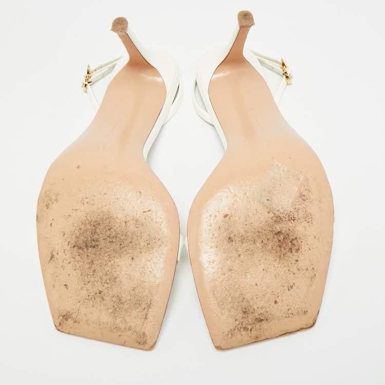 Pre Owned Gianvito Rossi Ribbon Size 37.5 White Patent Leather Ankle Strap Sandals