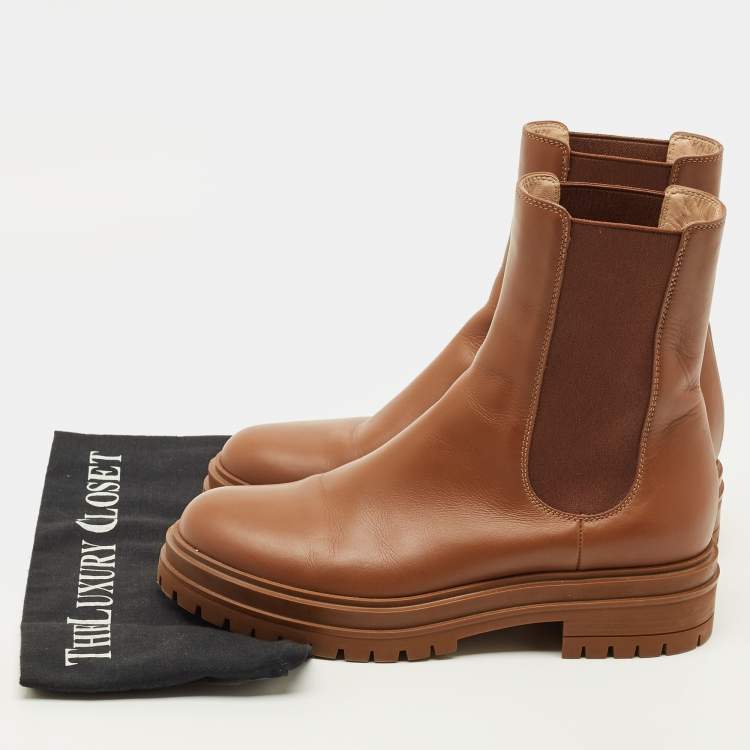 Pre Owned Gianvito Rossi Size 39.5 Brown Leather Chelsea Boots