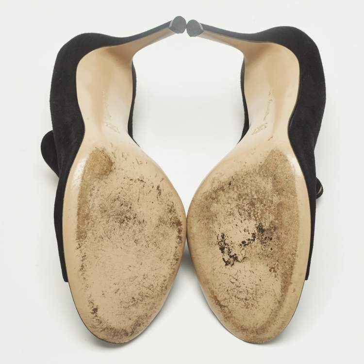 Pre Owned Gianvito Rossi Size 39.5 Black Suede Open Toe Mules