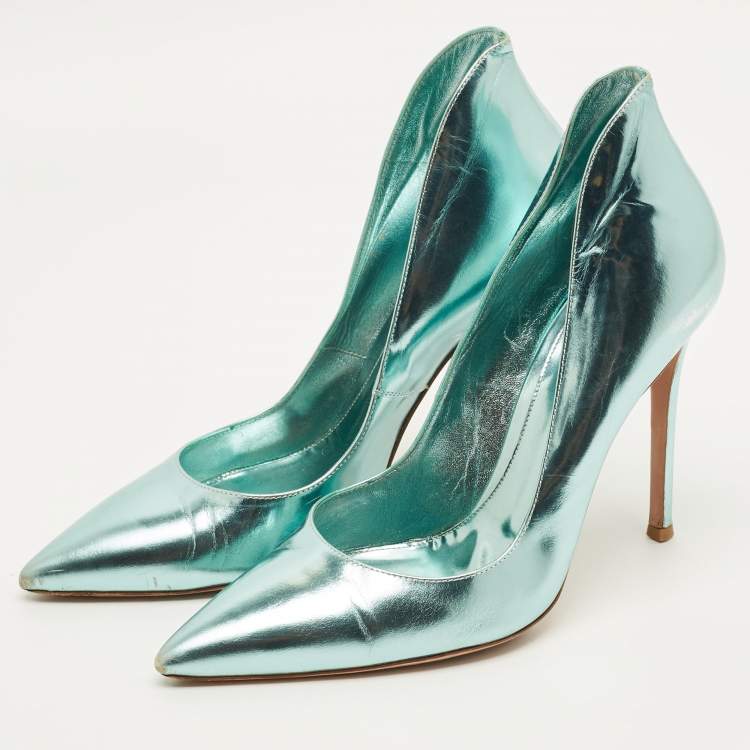 Pre Owned Gianvito Rossi Decollete Size 39 Metallic Blue Leather Pumps