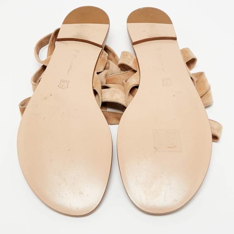 Pre Owned Gianvito Rossi Size 38.5 Brown Suede Ankle Wrap Flat Sandals