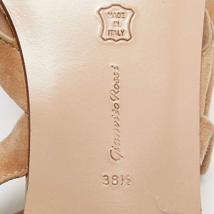 Pre Owned Gianvito Rossi Size 38.5 Brown Suede Ankle Wrap Flat Sandals