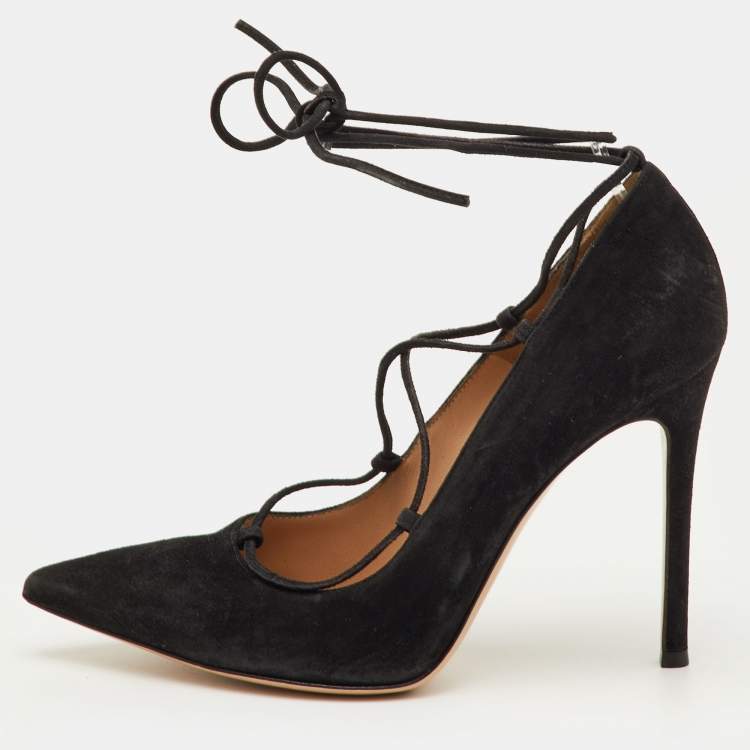 Pre Owned Gianvito Rossi Femi Size 38 Black Suede Lace up Pointed Toe Pumps