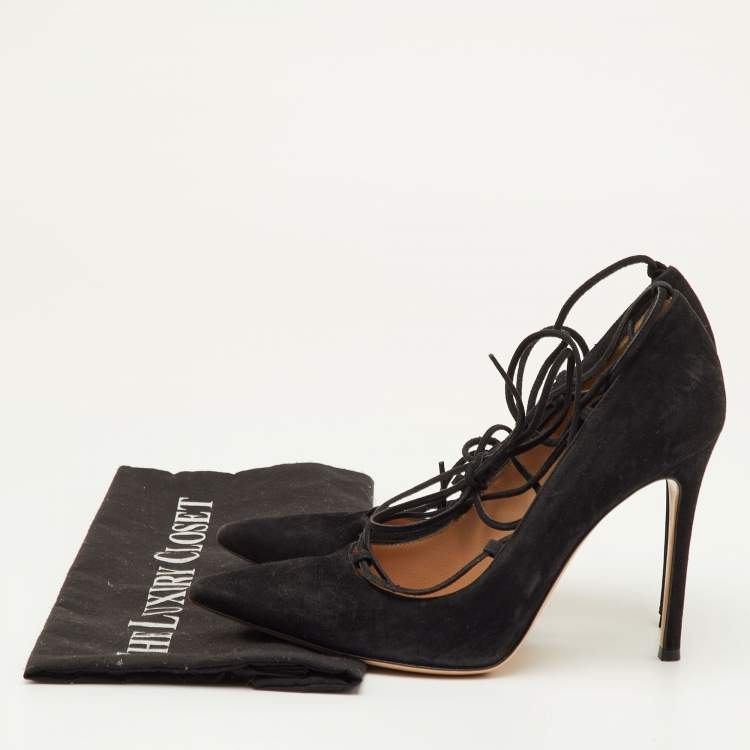 Pre Owned Gianvito Rossi Femi Size 38 Black Suede Lace up Pointed Toe Pumps