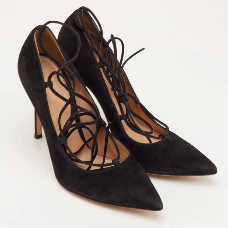 Pre Owned Gianvito Rossi Femi Size 38 Black Suede Lace up Pointed Toe Pumps