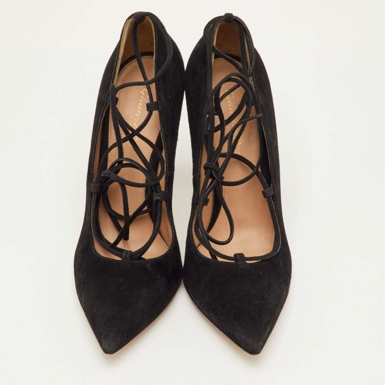 Pre Owned Gianvito Rossi Femi Size 38 Black Suede Lace up Pointed Toe Pumps
