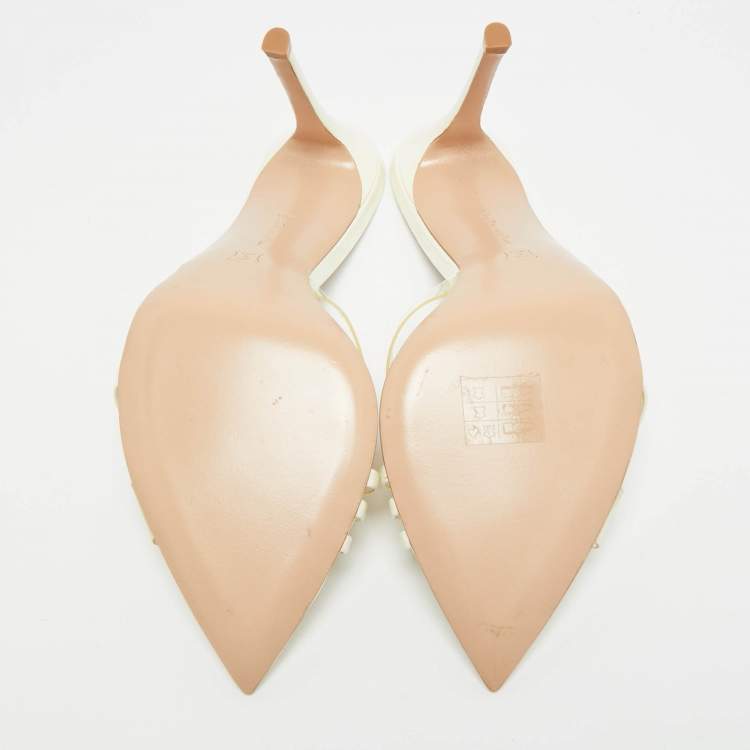 Pre Owned Gianvito Rossi Elle Size 40 Cream Patent Leather and PVC Slide Sandals