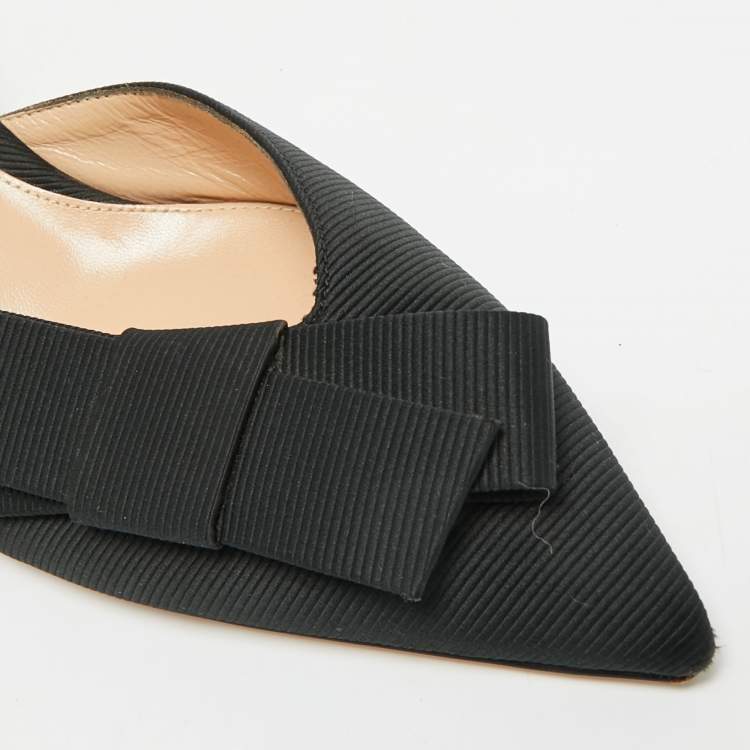 Pre Owned Gianvito Rossi Kyoto Bow Size 38.5 Black Canvas Mules