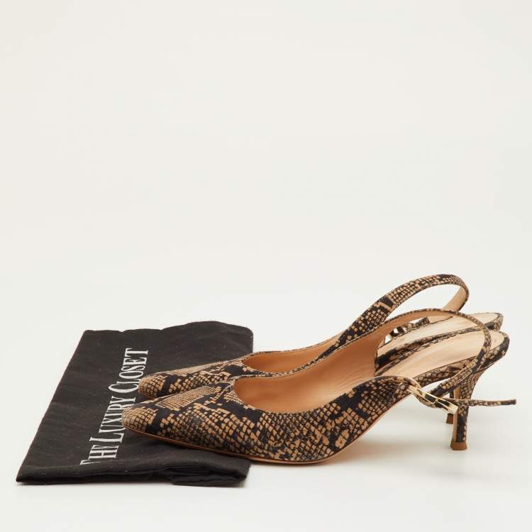 Pre Owned Gianvito Rossi Size 37 Black/Beige Python Print Suede Slingback Pumps