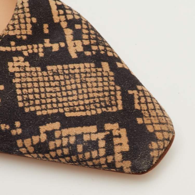 Pre Owned Gianvito Rossi Size 37 Black/Beige Python Print Suede Slingback Pumps