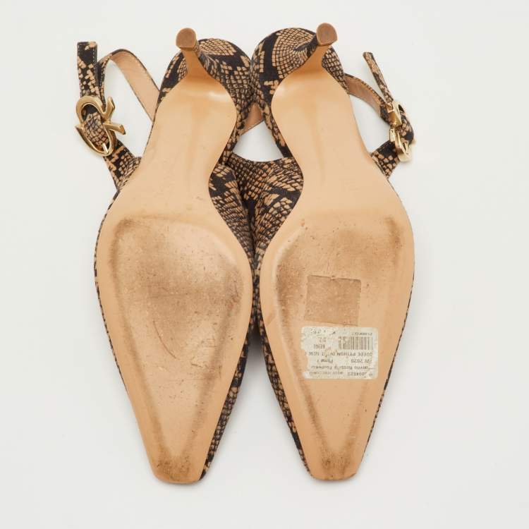 Pre Owned Gianvito Rossi Size 37 Black/Beige Python Print Suede Slingback Pumps