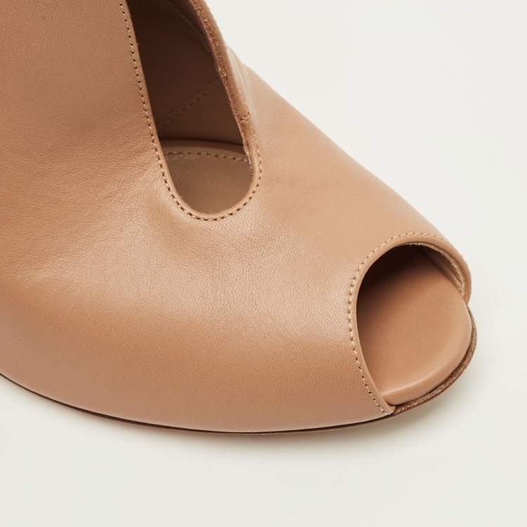 Pre Owned Gianvito Rossi Vamp Size 38.5 Beige Leather Peep Toe Booties