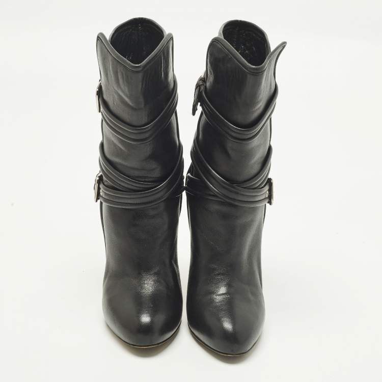 Pre Owned Gianvito Rossi Buckle Size 38.5 Black Leather Ankle Length Boots