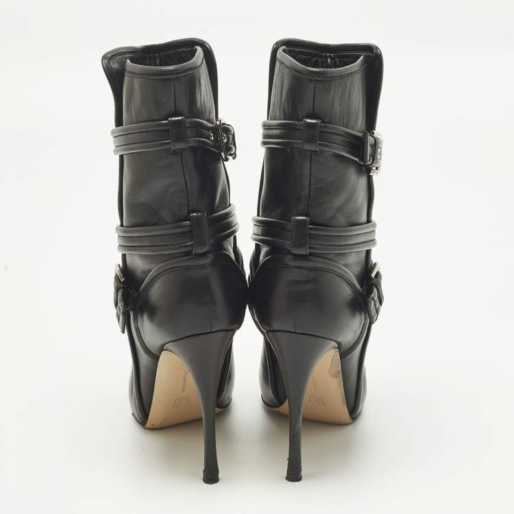Pre Owned Gianvito Rossi Buckle Size 38.5 Black Leather Ankle Length Boots