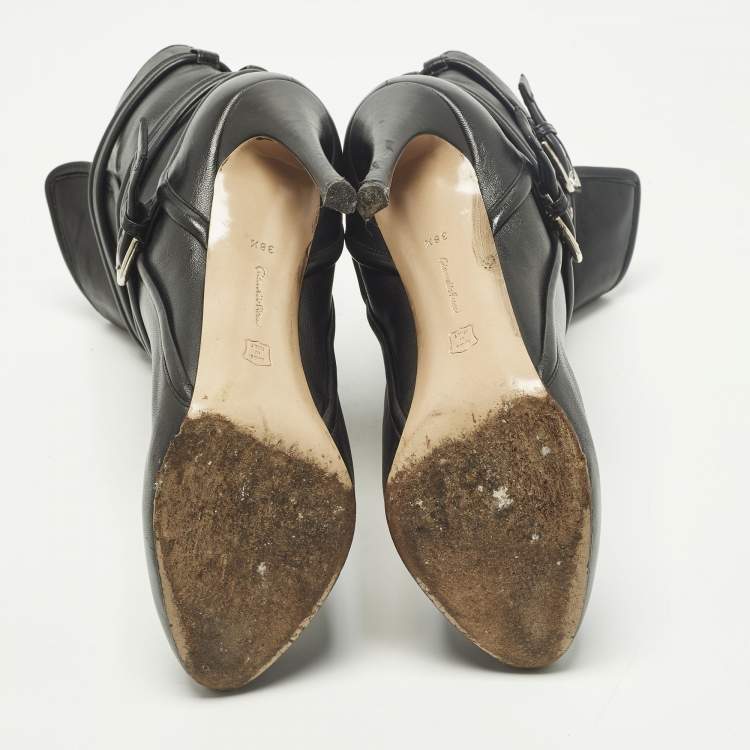 Pre Owned Gianvito Rossi Buckle Size 38.5 Black Leather Ankle Length Boots