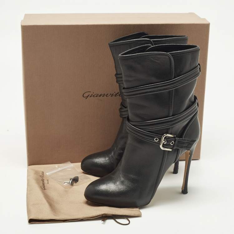 Pre Owned Gianvito Rossi Buckle Size 38.5 Black Leather Ankle Length Boots