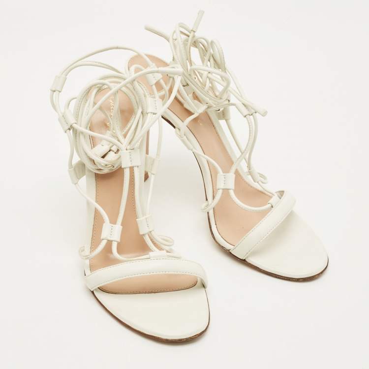 Pre Owned Gianvito Rossi Sylvie Size 38 White Leather Ankle Strap Sandals