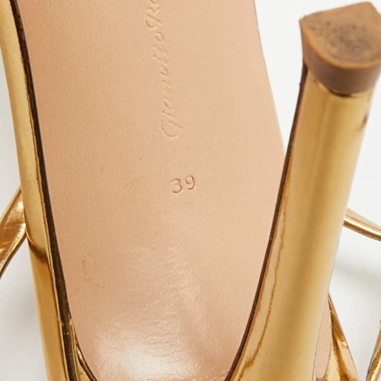 Pre Owned Gianvito Rossi Ribbon 55 Size 39 Gold Leather Slingback Sandals