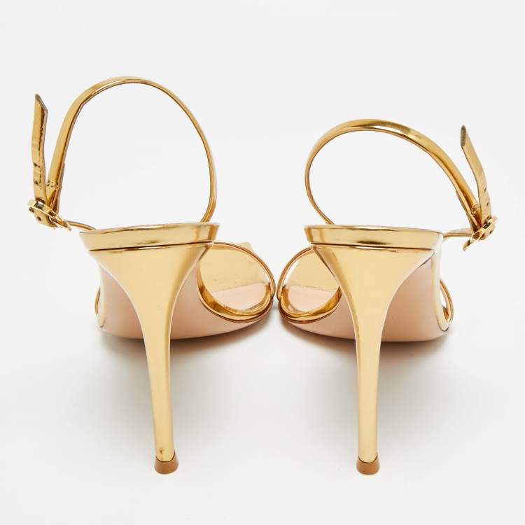 Pre Owned Gianvito Rossi Ribbon 55 Size 39 Gold Leather Slingback Sandals
