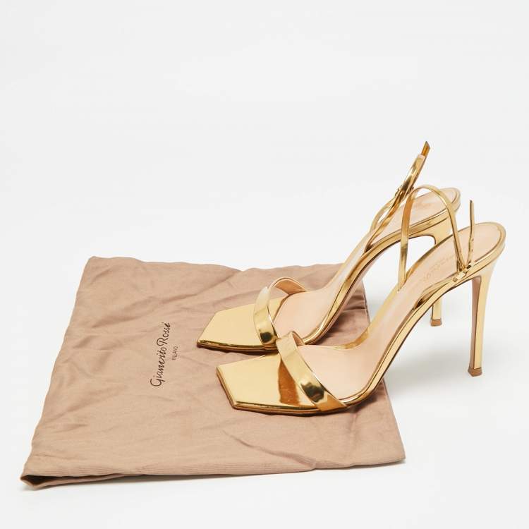 Pre Owned Gianvito Rossi Ribbon 55 Size 39 Gold Leather Slingback Sandals