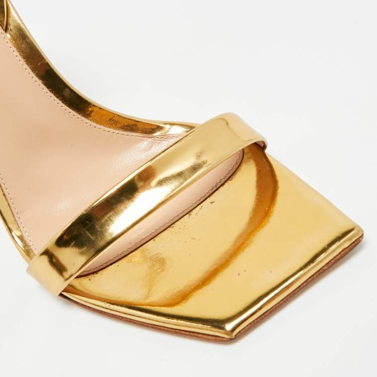 Pre Owned Gianvito Rossi Ribbon 55 Size 39 Gold Leather Slingback Sandals