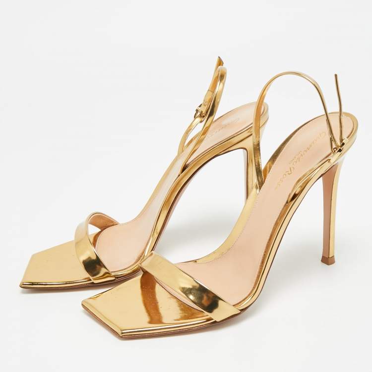 Pre Owned Gianvito Rossi Ribbon 55 Size 39 Gold Leather Slingback Sandals