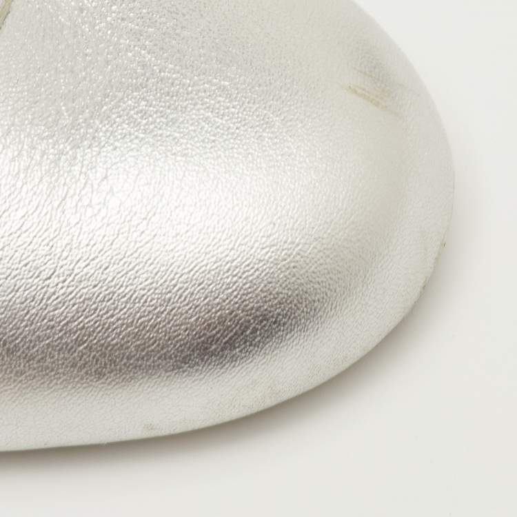 Pre Owned Gianvito Rossi Carla Size 41 Silver Leather Mary Jane Ballet Flats