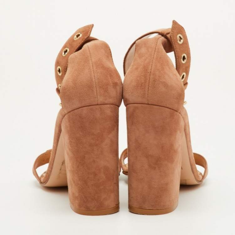 Pre Owned Gianvito Rossi Hayes Buckle Size 39 Beige Suede Block Heel Ankle Strap Sandals